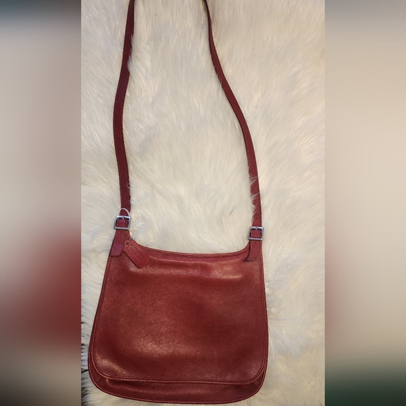Coach Handbags - Coach Hippe Flap Vintage Red Leather Shoulder Bag #9134